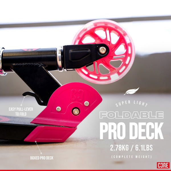 CORE Kids Foldy Junior Kick Scooter - Black/Pink (LED Wheel)