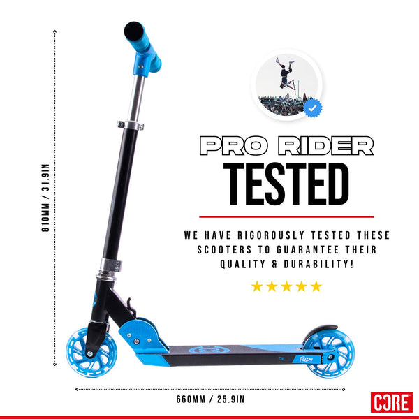 CORE Kids Foldy Junior Kick Scooter – Black/Blue (LED Wheel)
