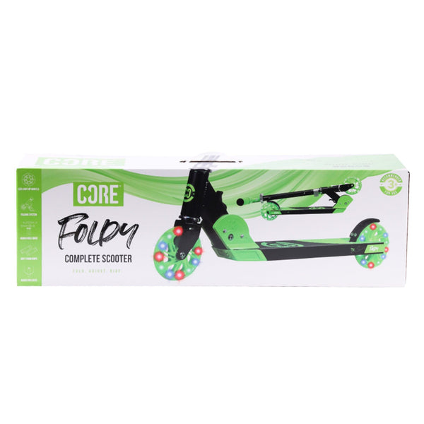CORE Kids Foldy Junior Kick Scooter – Black/Green (LED Wheel)