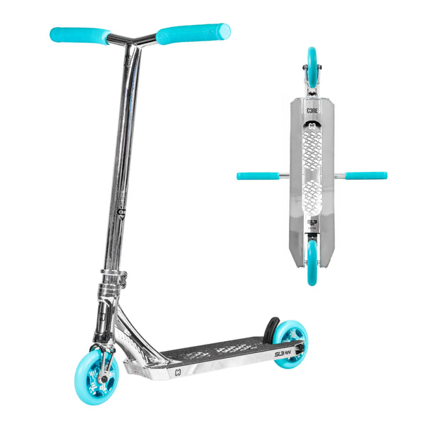 CORE SL3 Mini Complete Scooter - Chrome/Teal (17.5")