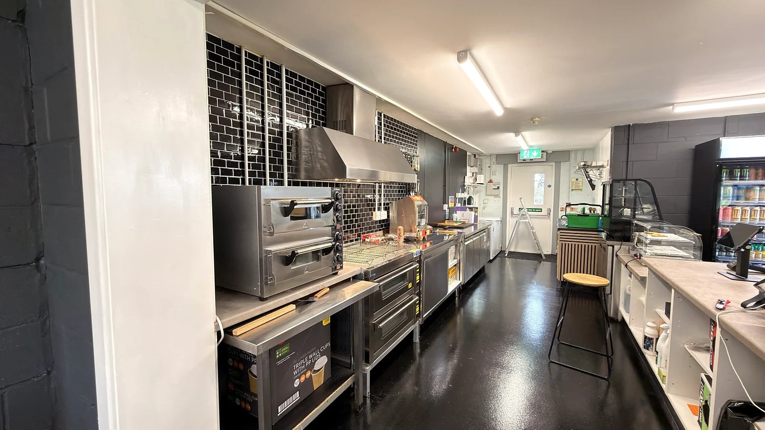 The café kitchen behind the service counter