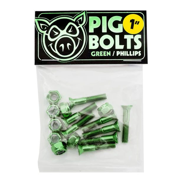 Pig Wheels Anodized Green 1" Phillips Bolts